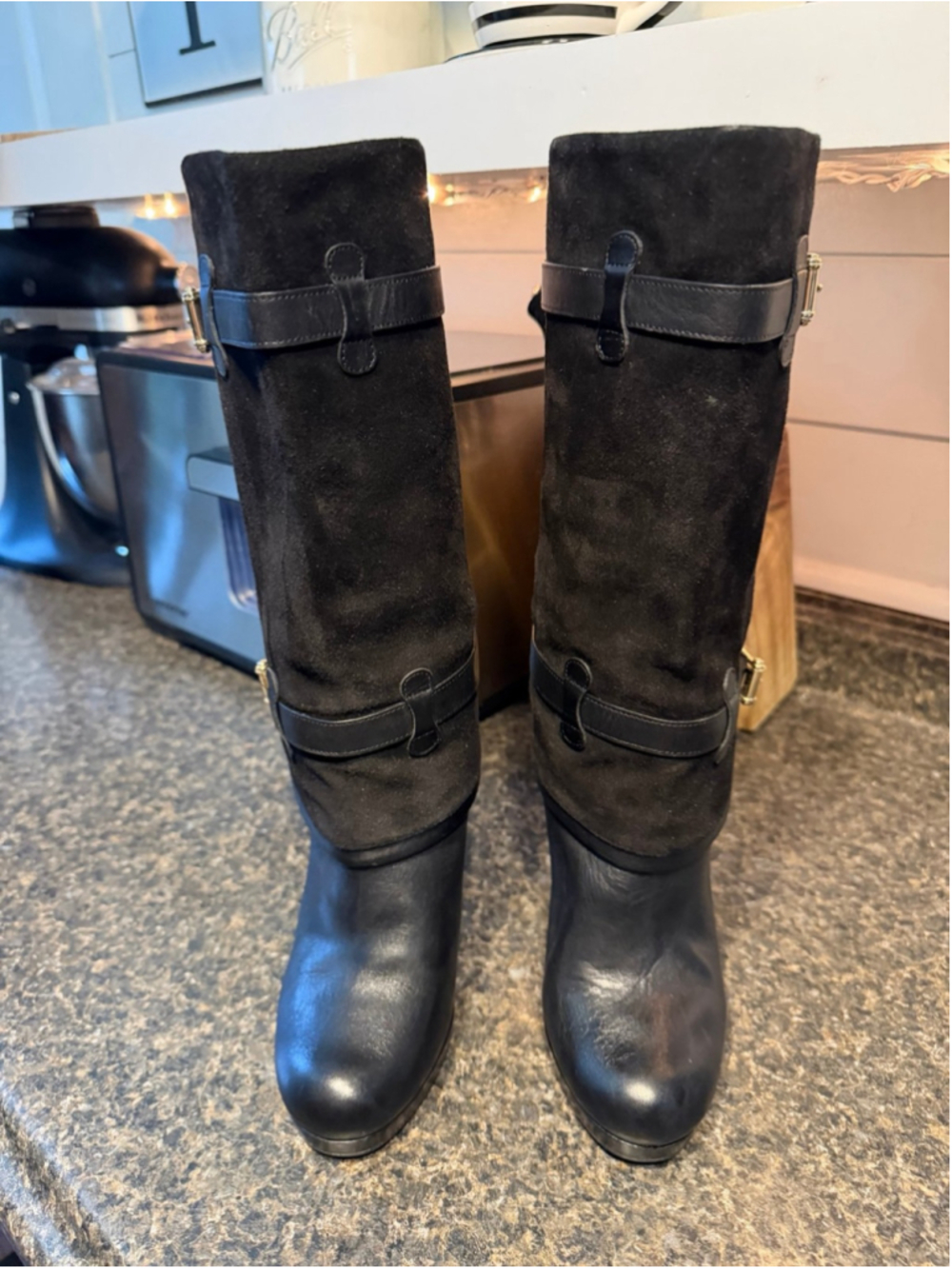 Cole Haan Nike Air Kennedy Boots Buckle Black Med Suede Leather 6.5 - Picture 3 of 12
